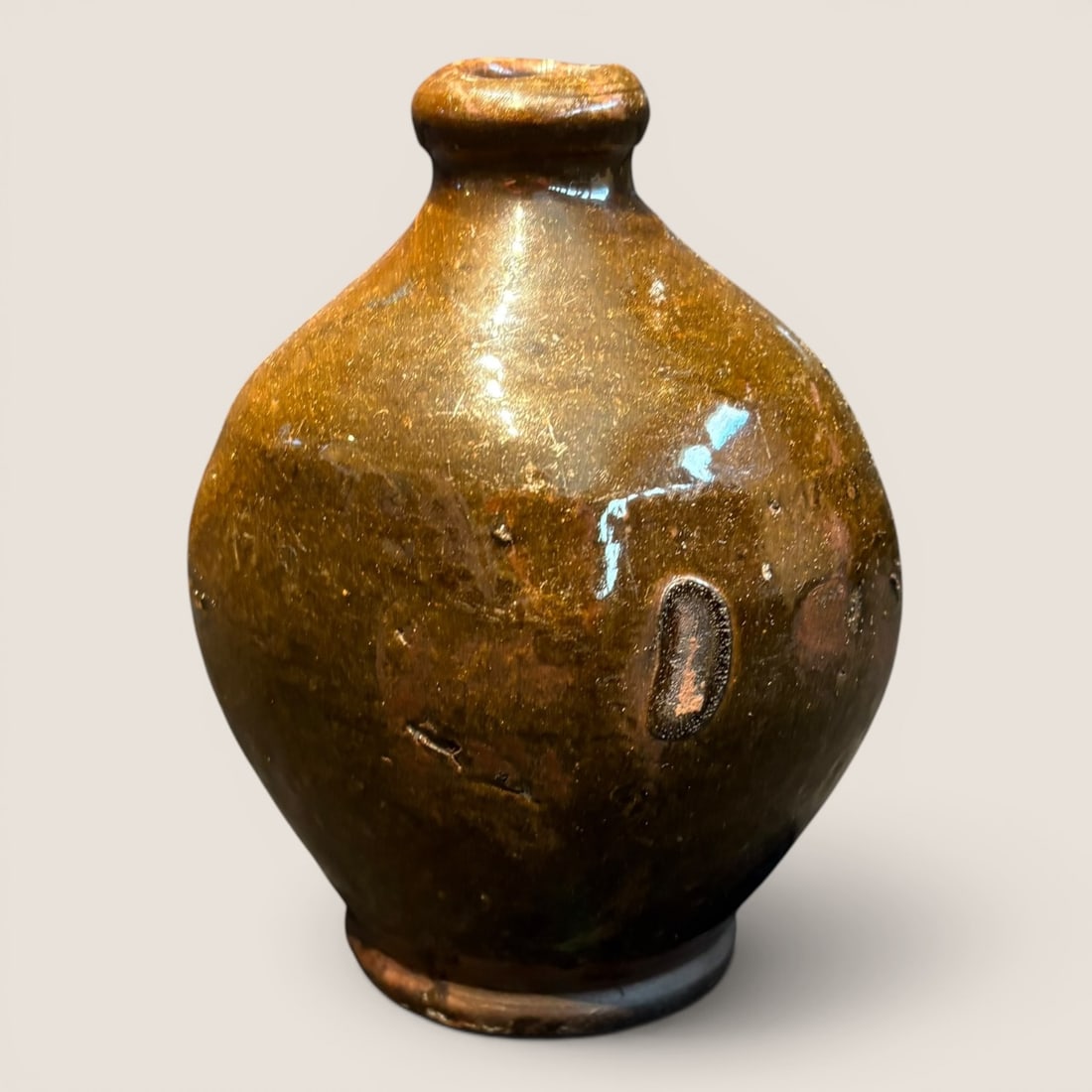 19th C Redware Pinch Bottle - 2