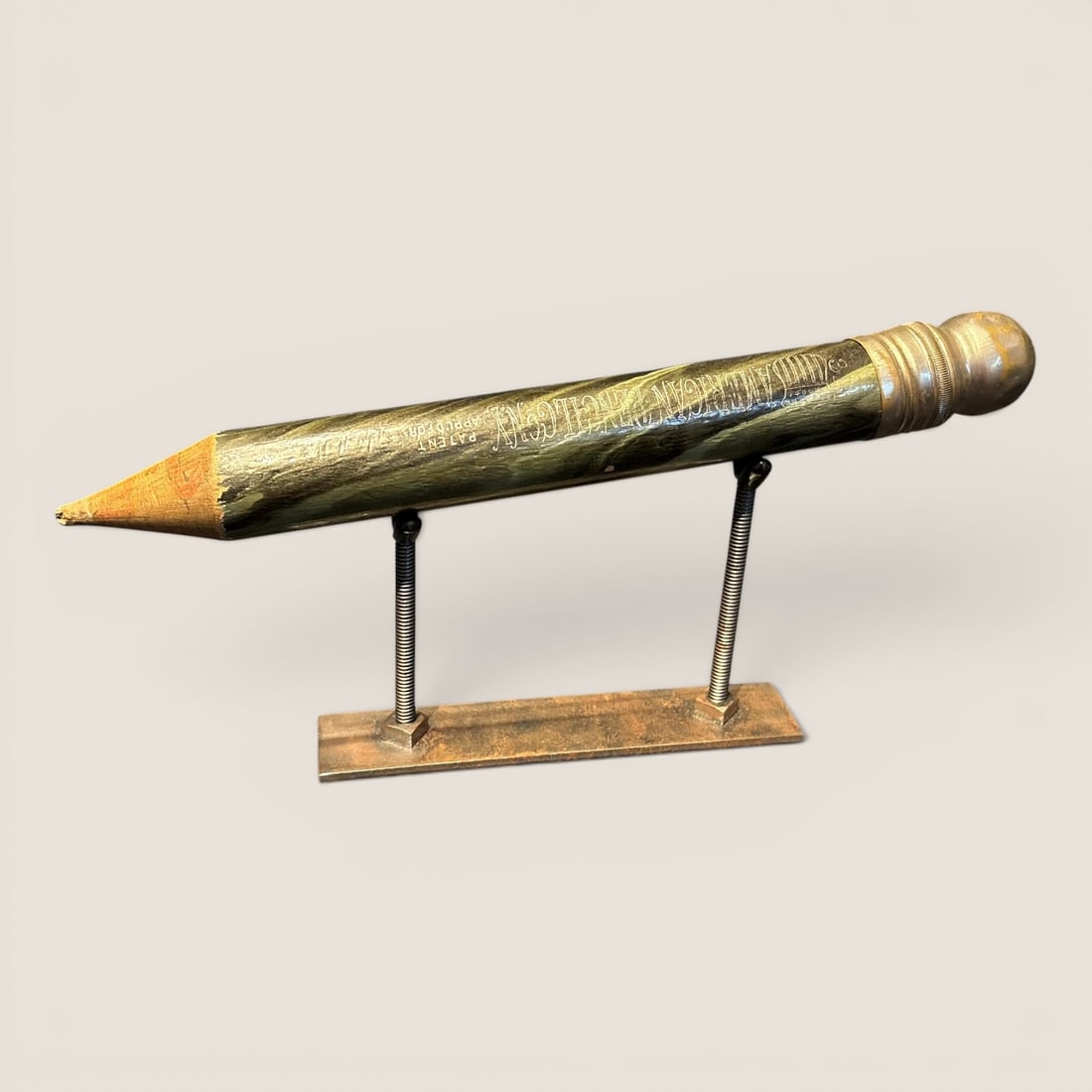 American Pencil Co. Oversized Marbled Celluloid Promotional Display Pencil on Industrial Stand (1 of 2)