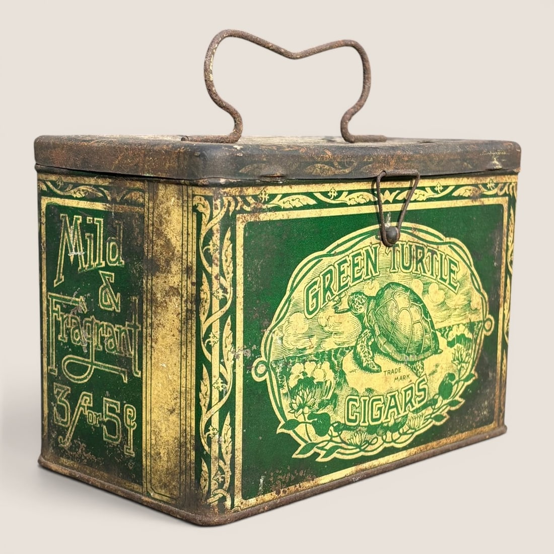 Antique Green Turtle Cigars Lithographed Tin Advertising Pail (1 of 4)