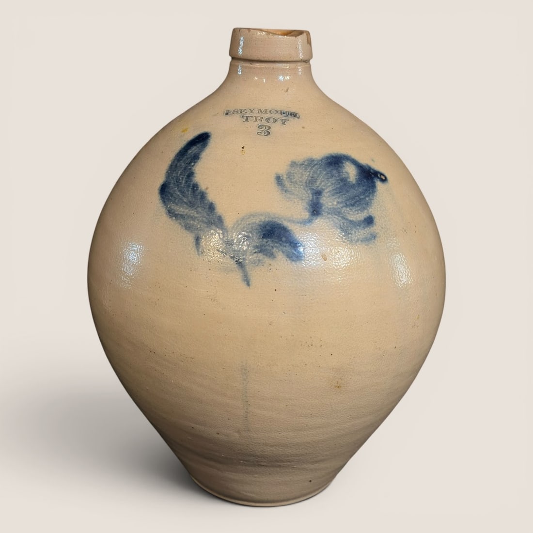Three-Gallon Israel Seymour Troy New York Ovoid Stoneware Jug (1 of 3)
