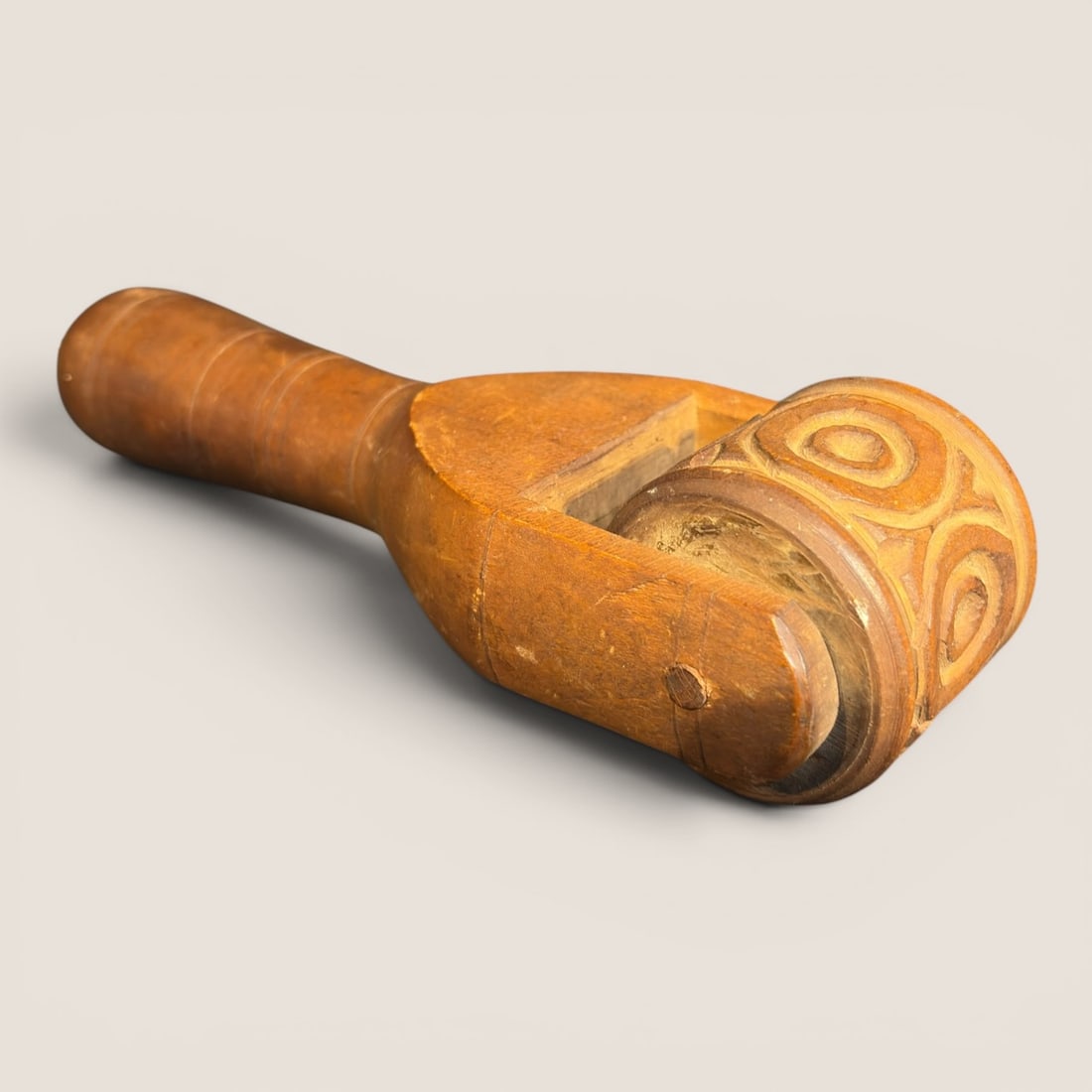 Antique Primitive Hand-Carved Wooden Butter Roller with Bullseye Pattern (1 of 2)
