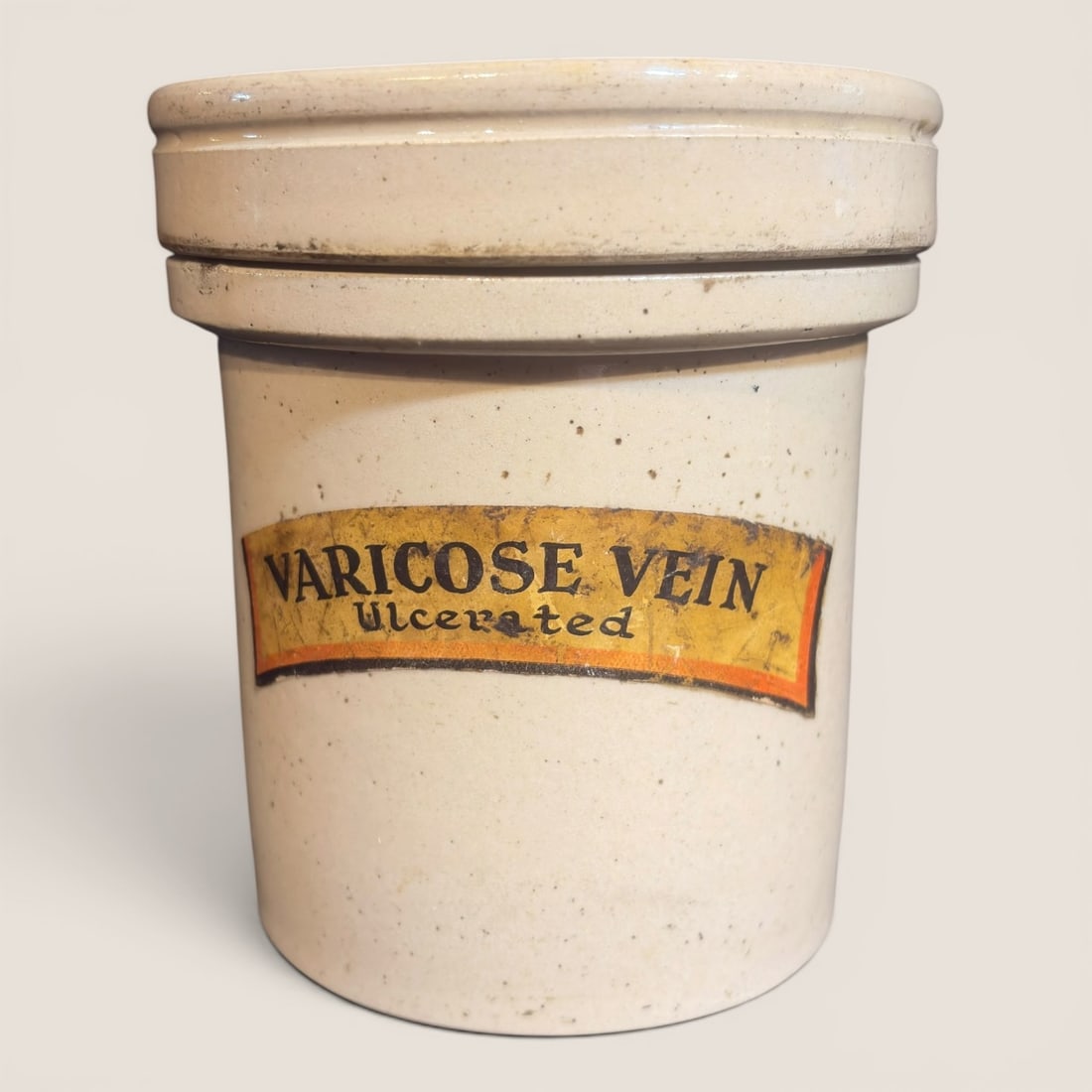 Antique Stoneware Apothecary Ointment Jar for Varicose Veins (1 of 1)