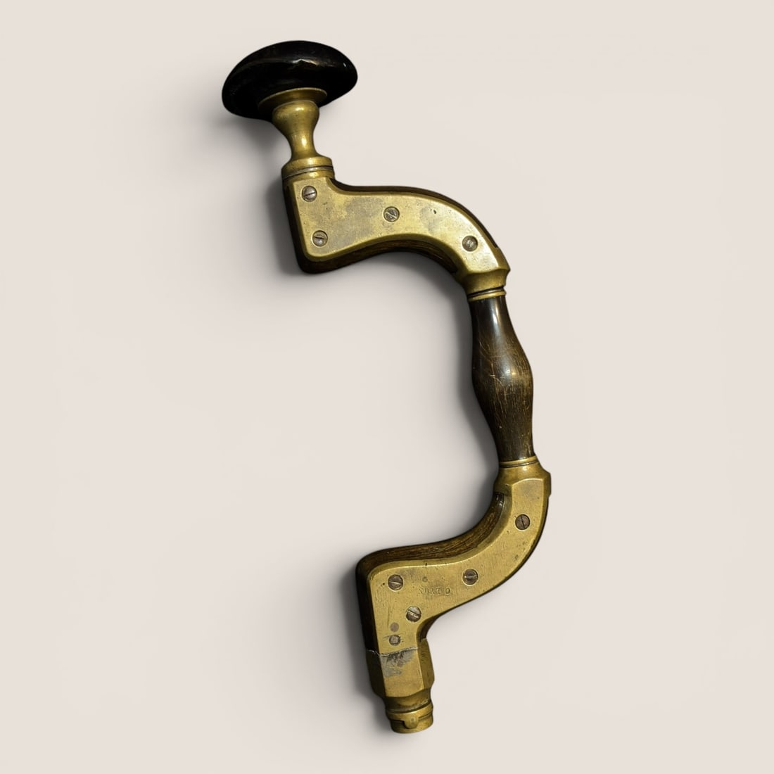 Obadiah Lyon Antique Brass-Plated Wood Bit Brace (1 of 1)
