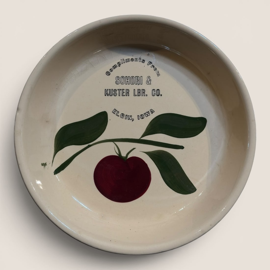 Watt Pottery Apple Pattern Advertising Bowl for Schori and Kuster Lumber Company (1 of 1)