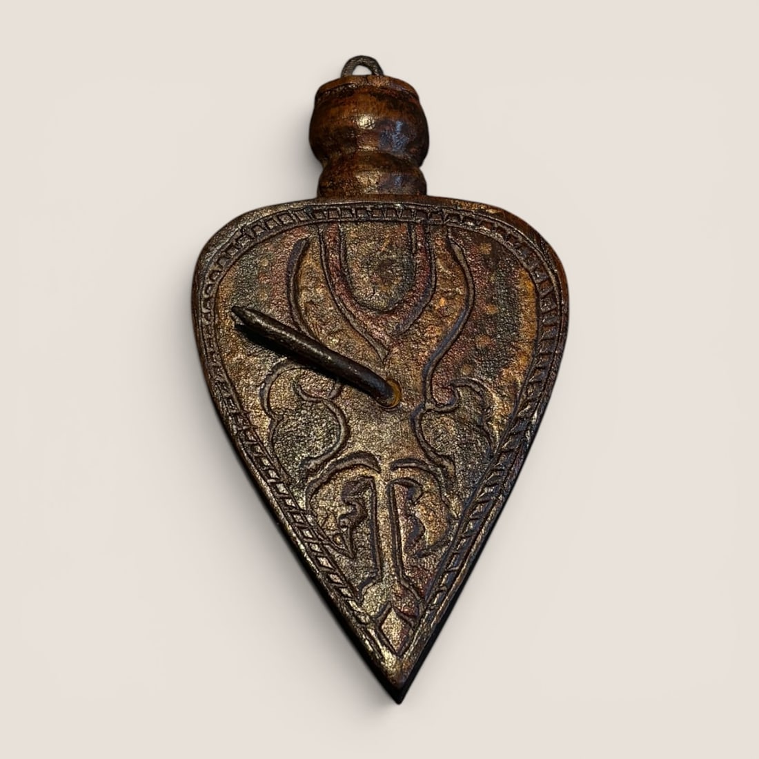 Heart Shaped Chip Carved 19th C Pulley: With remnants of old original paint