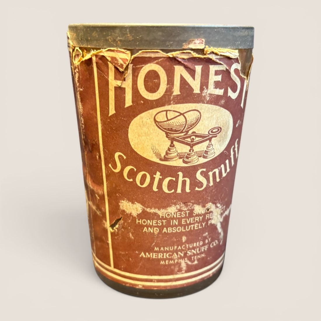 Vintage Honest Scotch Snuff Amber Glass Jar with Paper Label (1 of 2)