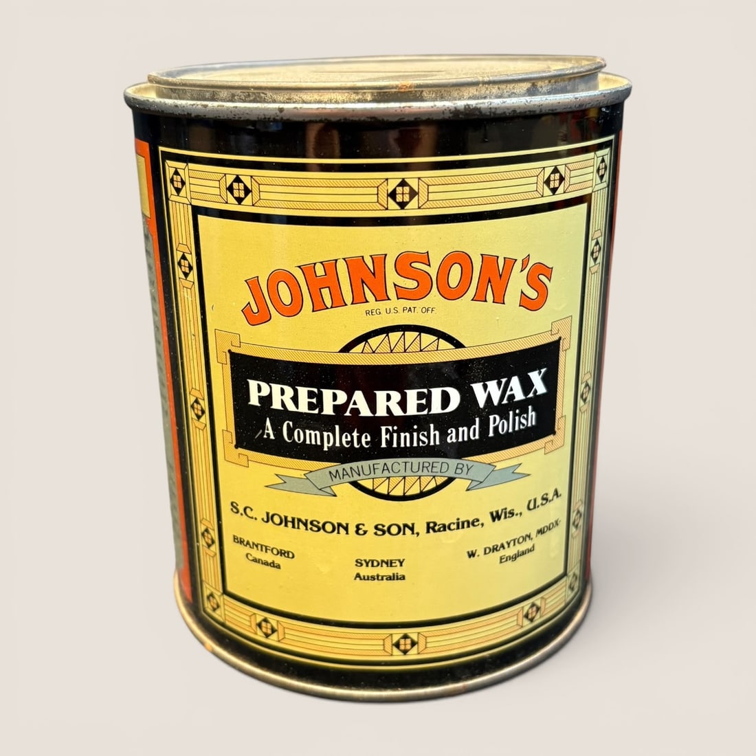 Vintage S.C. Johnson and Son Prepared Wax Lithographed Tin Coin Bank (1 of 2)