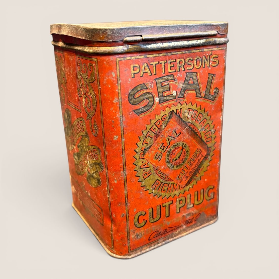 Antique R.A. Patterson Tobacco Company Seal Cut Plug Lithographed Tobacco Tin (1 of 2)