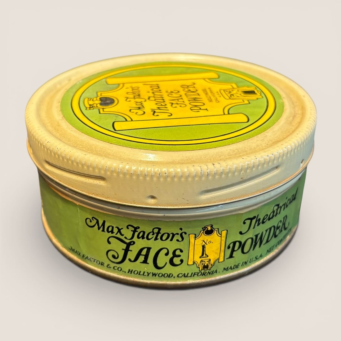 Vintage Max Factor Theatrical Face Powder No. 1 Metal Advertising Tin (1 of 2)