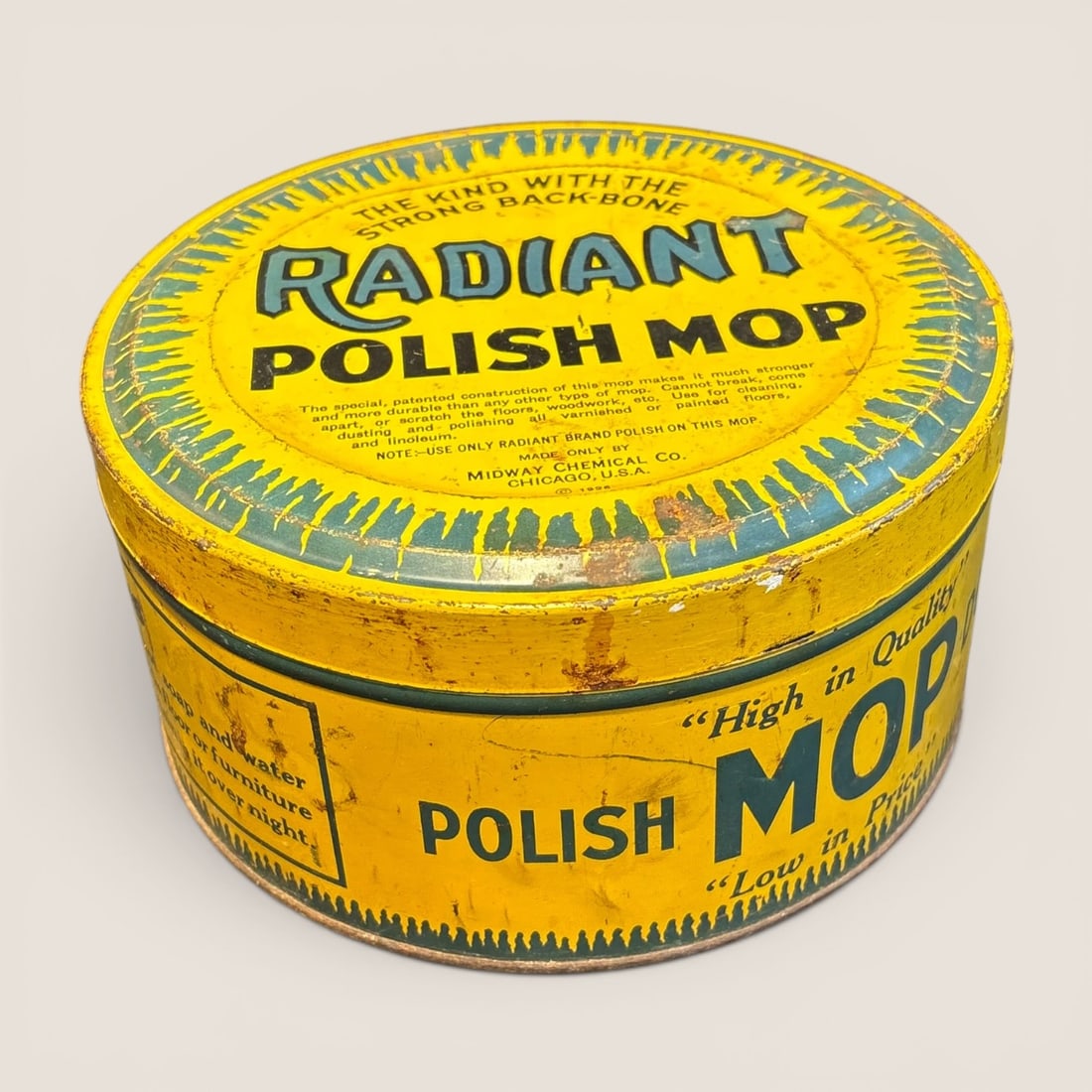 Vintage Radiant Polish Mop Lithographed Metal Advertising Tin, 1928 (1 of 2)