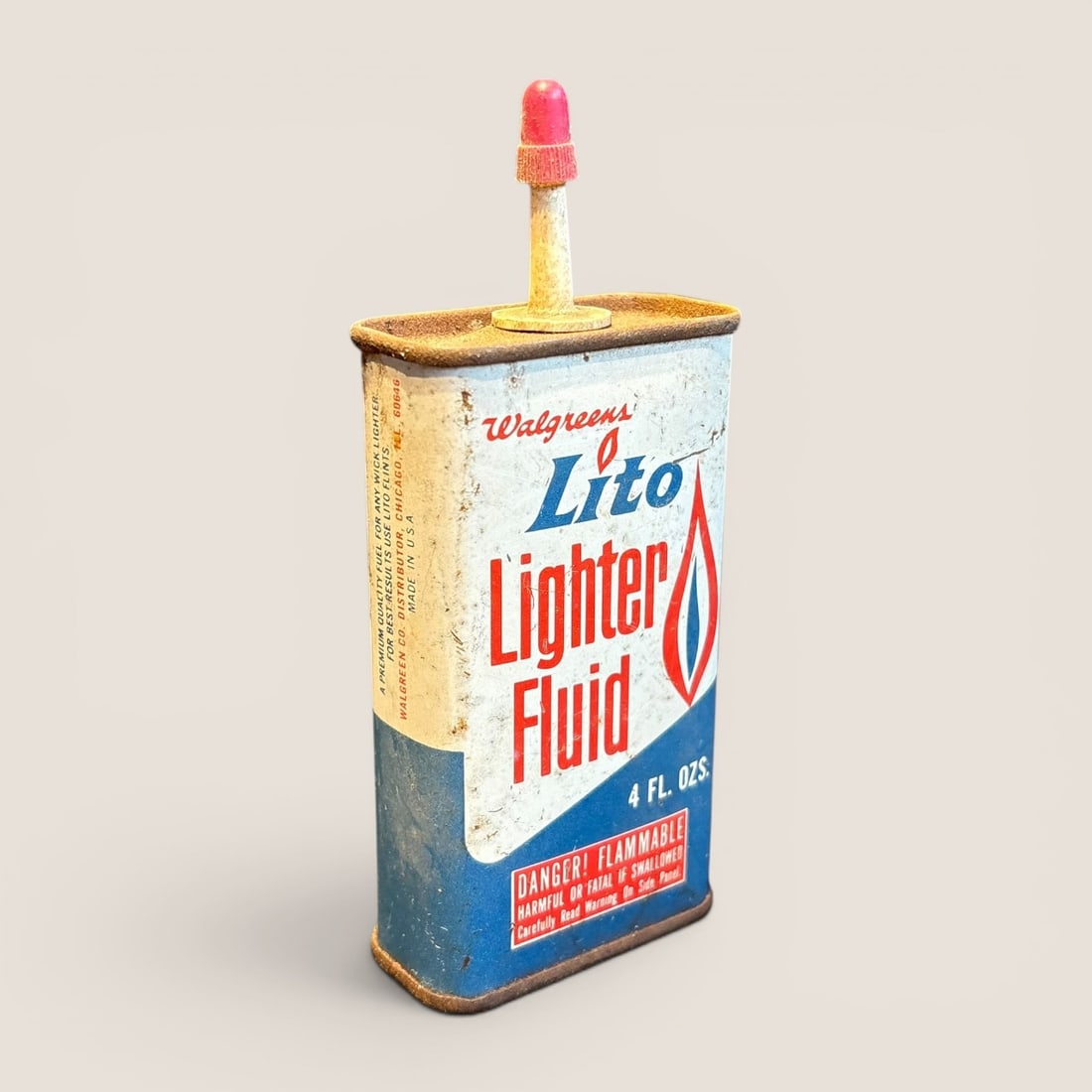Vintage Walgreens Lito Lighter Fluid 4 Ounce Advertising Tin (1 of 2)