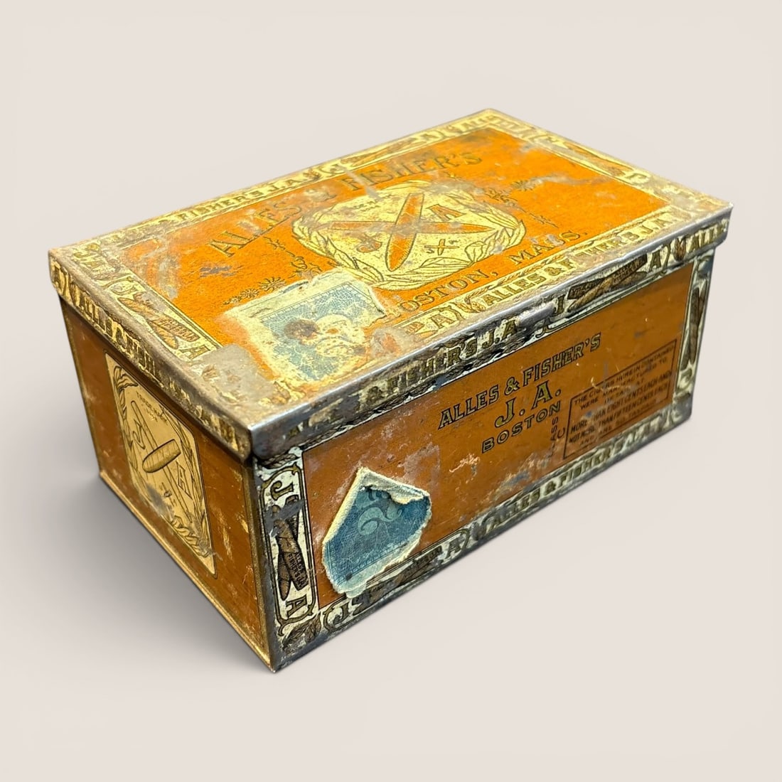 Antique Alles and Fisher J.A. Lithographed Tin Cigar Box Boston Massachusetts (1 of 2)