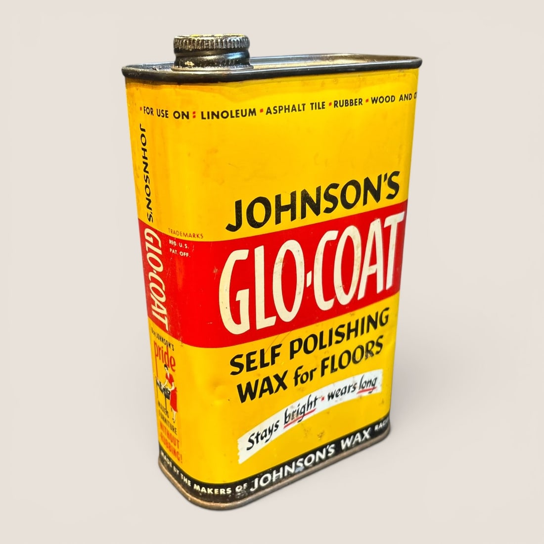 1951 Johnson's Glo-Coat Self Polishing Floor Wax One Quart Lithographed Tin (1 of 2)