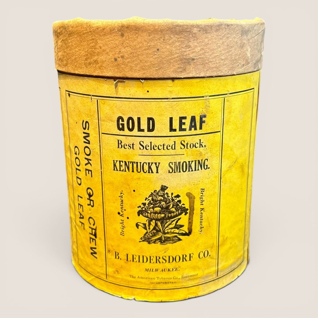 Antique B. Leidersdorf Co. Gold Leaf Kentucky Smoking Tobacco Canister (1 of 2)