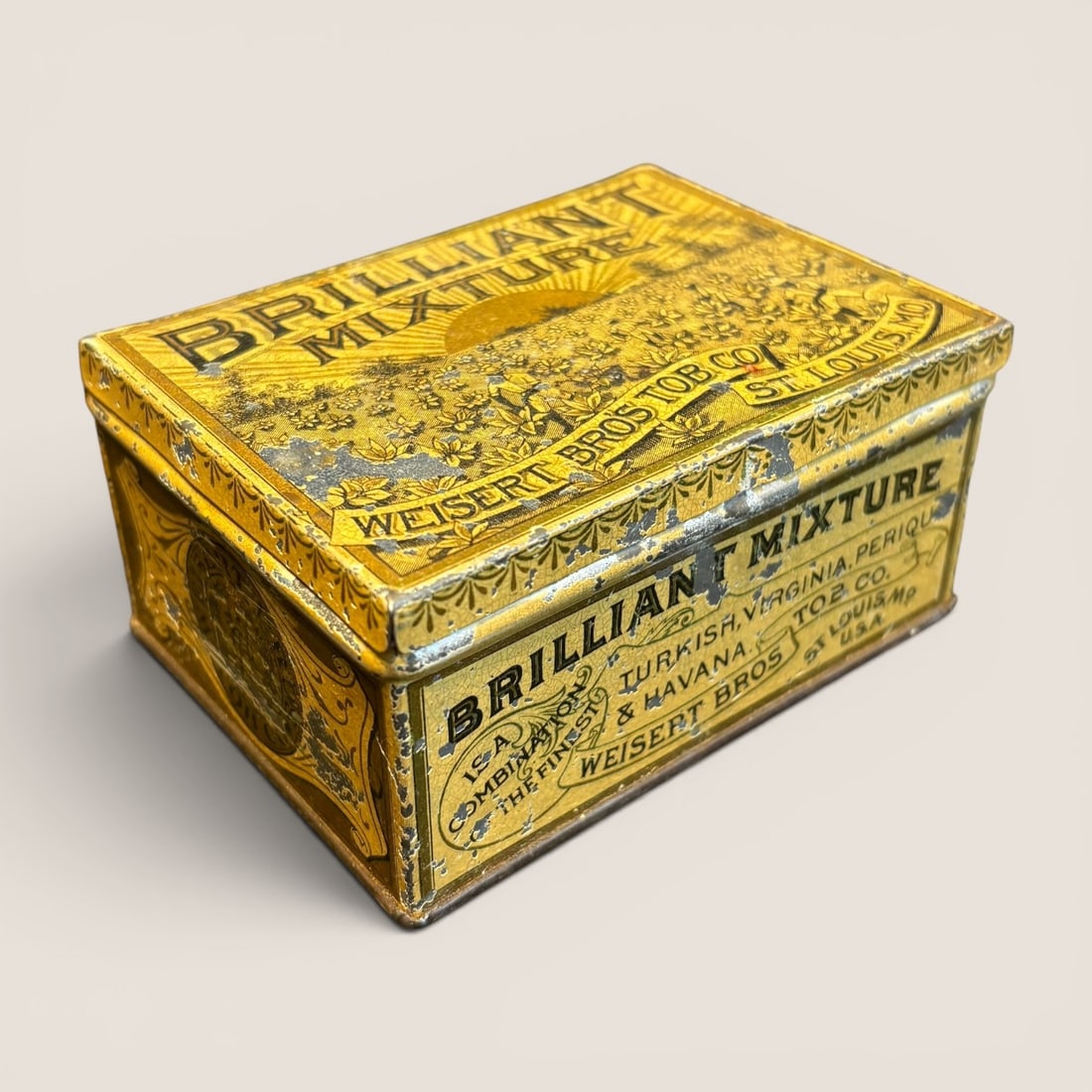 Antique Weisert Bros. Tobacco Co. Brilliant Mixture Lithographed Smoking Tobacco Tin (1 of 2)