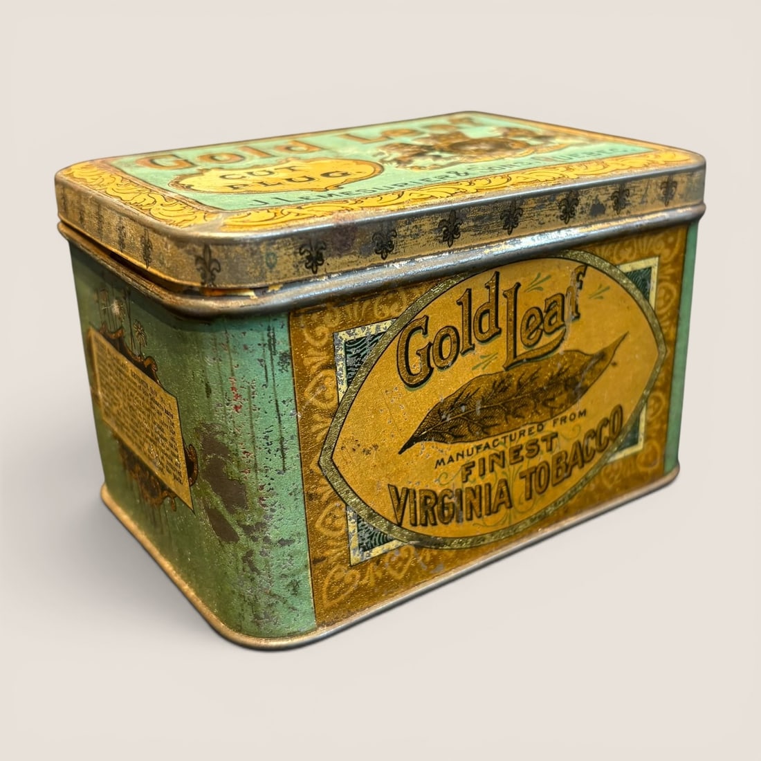 Antique J. Lemesurier and Sons Gold Leaf Cut Plug Tobacco Tin (1 of 2)