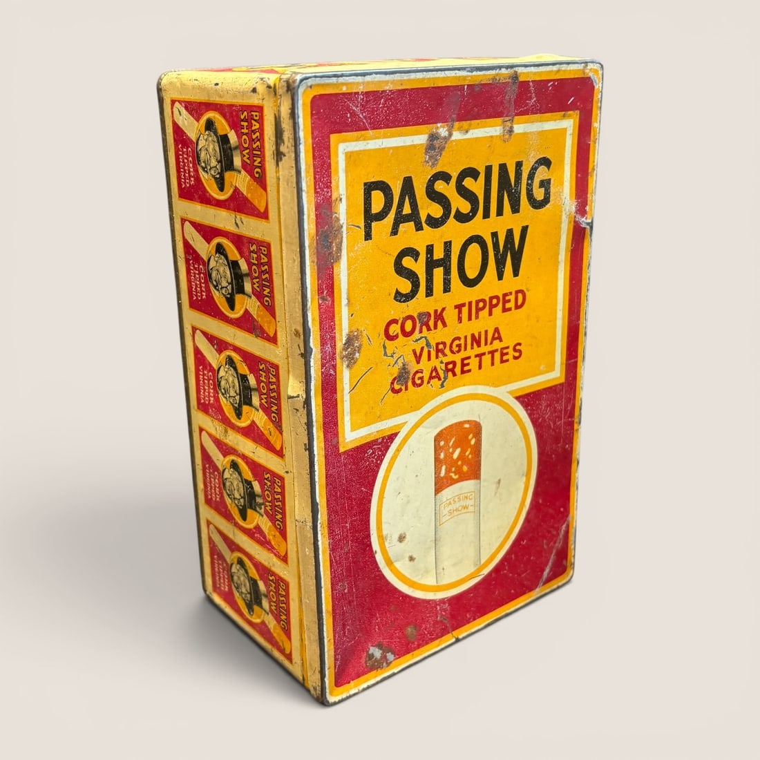 Vintage Passing Show Cork Tipped Virginia Cigarette Advertising Tin (1 of 2)