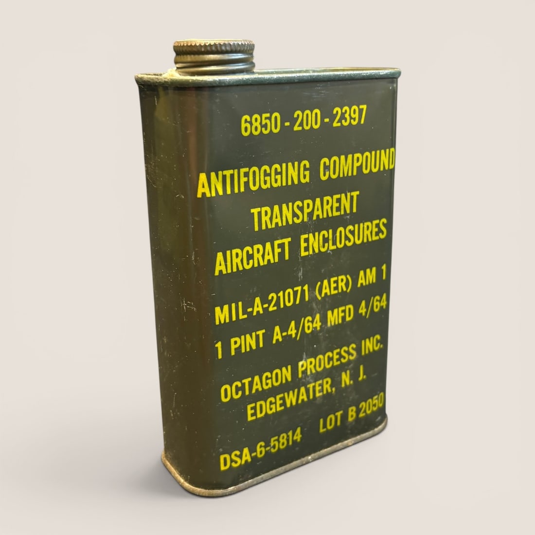 Vintage 1964 Octagon Process Inc. Military Aircraft Anti Fogging Compound Metal Container (1 of 2)