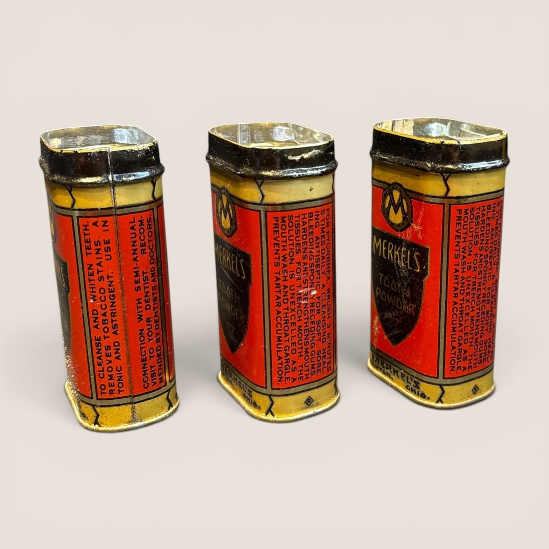 A Trio of Vintage Merkel's Tooth Powder Advertising Tins (1 of 1)