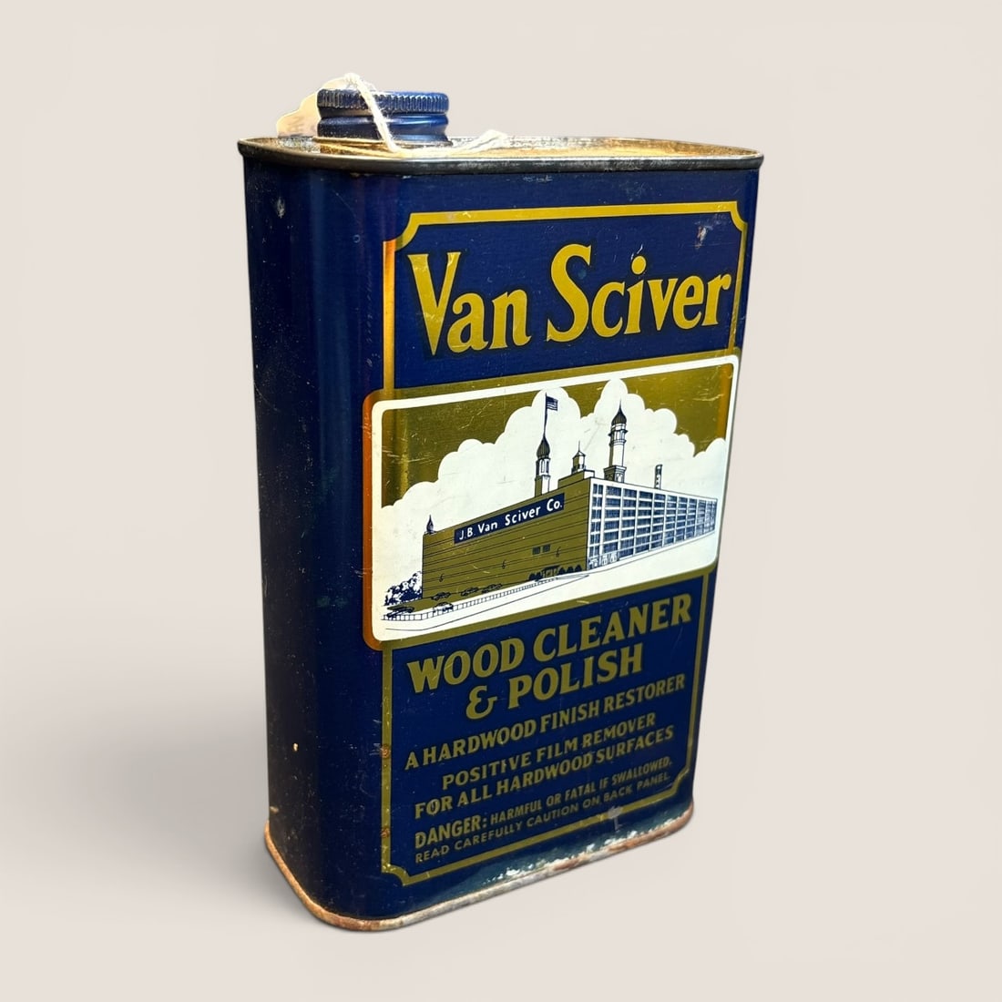 Vintage J.B. Van Sciver Co. Wood Cleaner and Polish Lithographed One Quart Tin (1 of 2)
