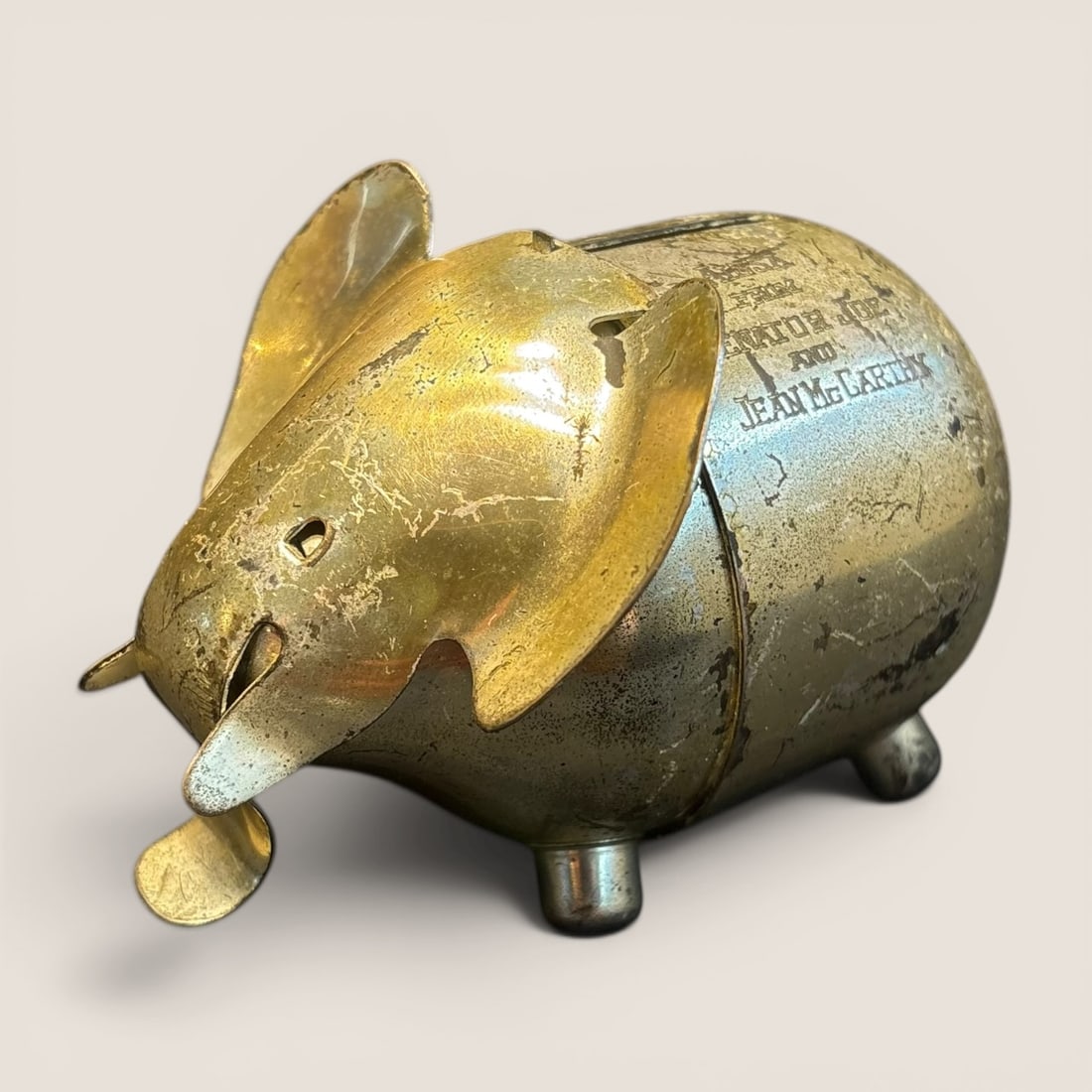 Vintage Elephant Coin Bank Attributed to Napier with Inscription from Senator Joe and Jean McCarthy (1 of 2)