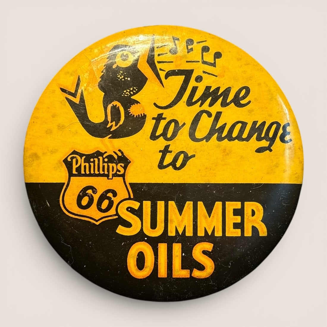 Vintage Phillips 66 Time to Change to Summer Oils Promotional Pinback Button (1 of 2)