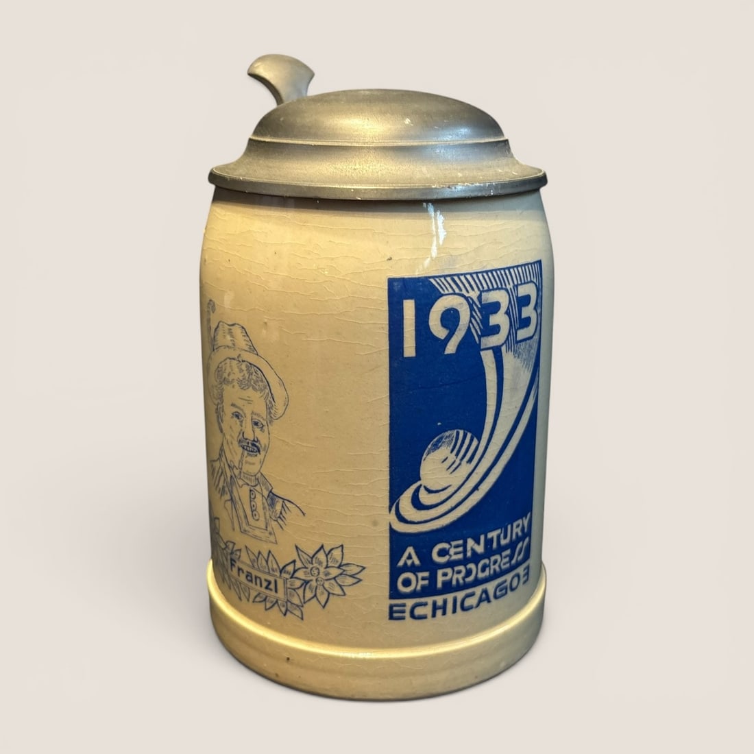 1933 Chicago World's Fair A Century of Progress Commemorative Lidded Beer Stein (1 of 2)