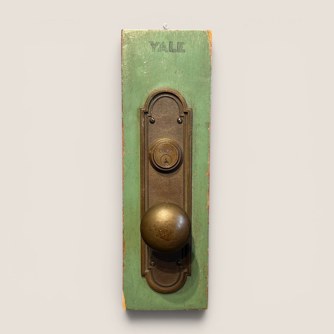 Antique Yale Bronze Entry Door Hardware Set on Display Board (1 of 2)