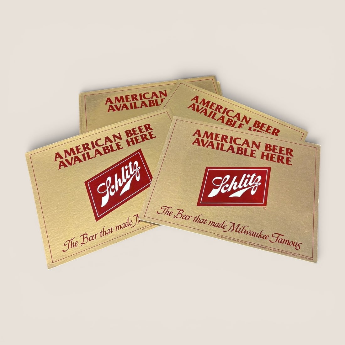 6 Vintage NOS Schlitz Beer Cardboard Signs: Here are 6 NOS Schlitz cardboard advertising signs, { Schlitz is no longer brewed in Milwaukee }, 10 x 8, all in excellent condition