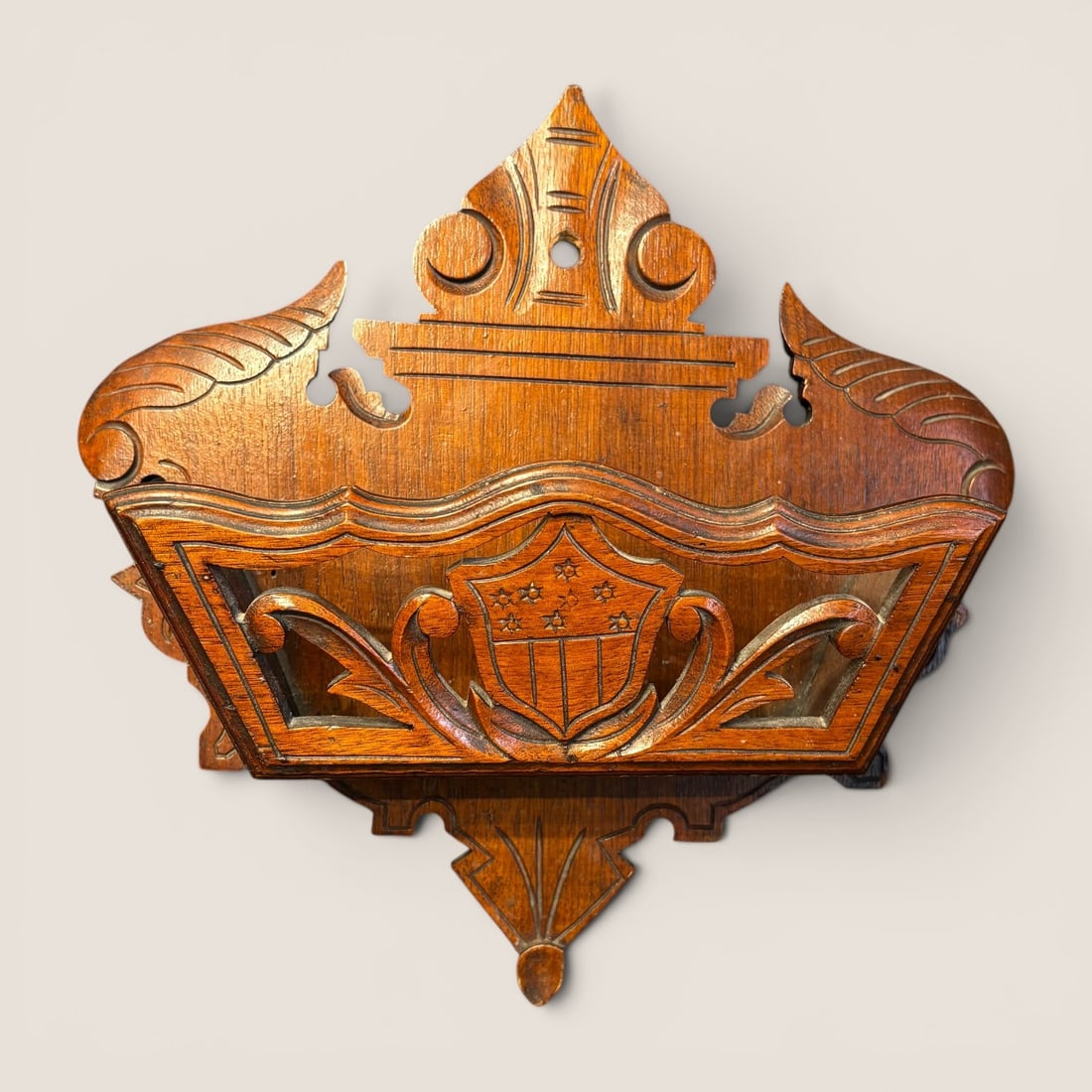 19th Centiury Walnut Wall Shelf With Shield And Stars (1 of 2)