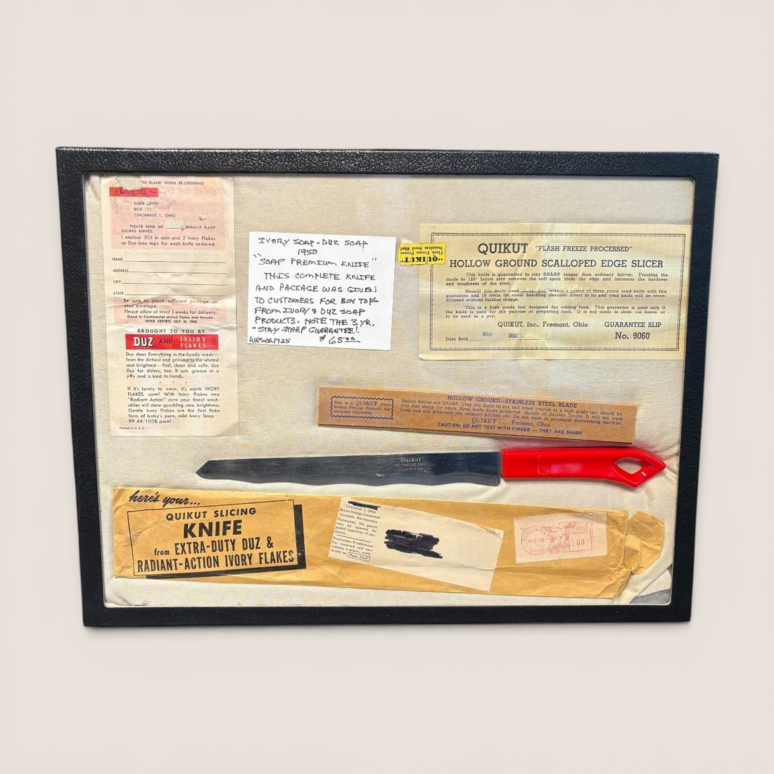 1950 " Soap Premium Knife " With Accessory Paperwork (1 of 1)