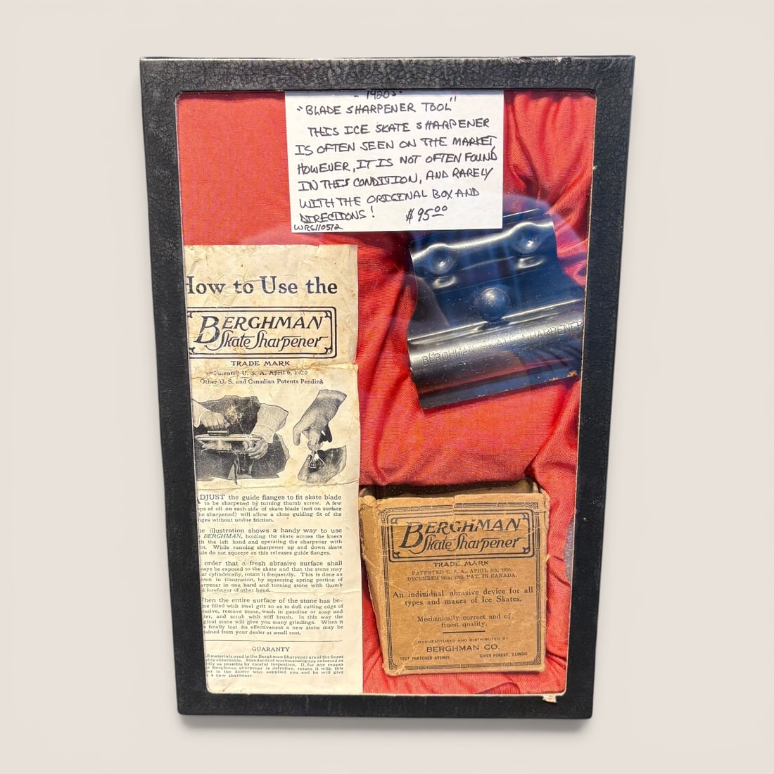 1920's Ice Skate Blade Sharpener With Box And Paperwork (1 of 1)