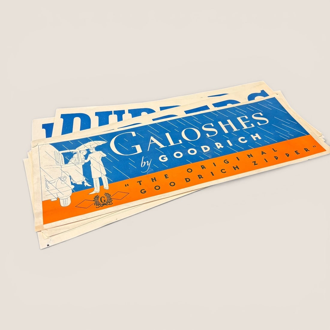 9 Vintage Paper Advertising Signs For Goodrich Rubbers & Galoshes: 9 vintage paper advertising signs for Goodrich galoshes & rubbers, 17 x 6 1/2, all excellent condition