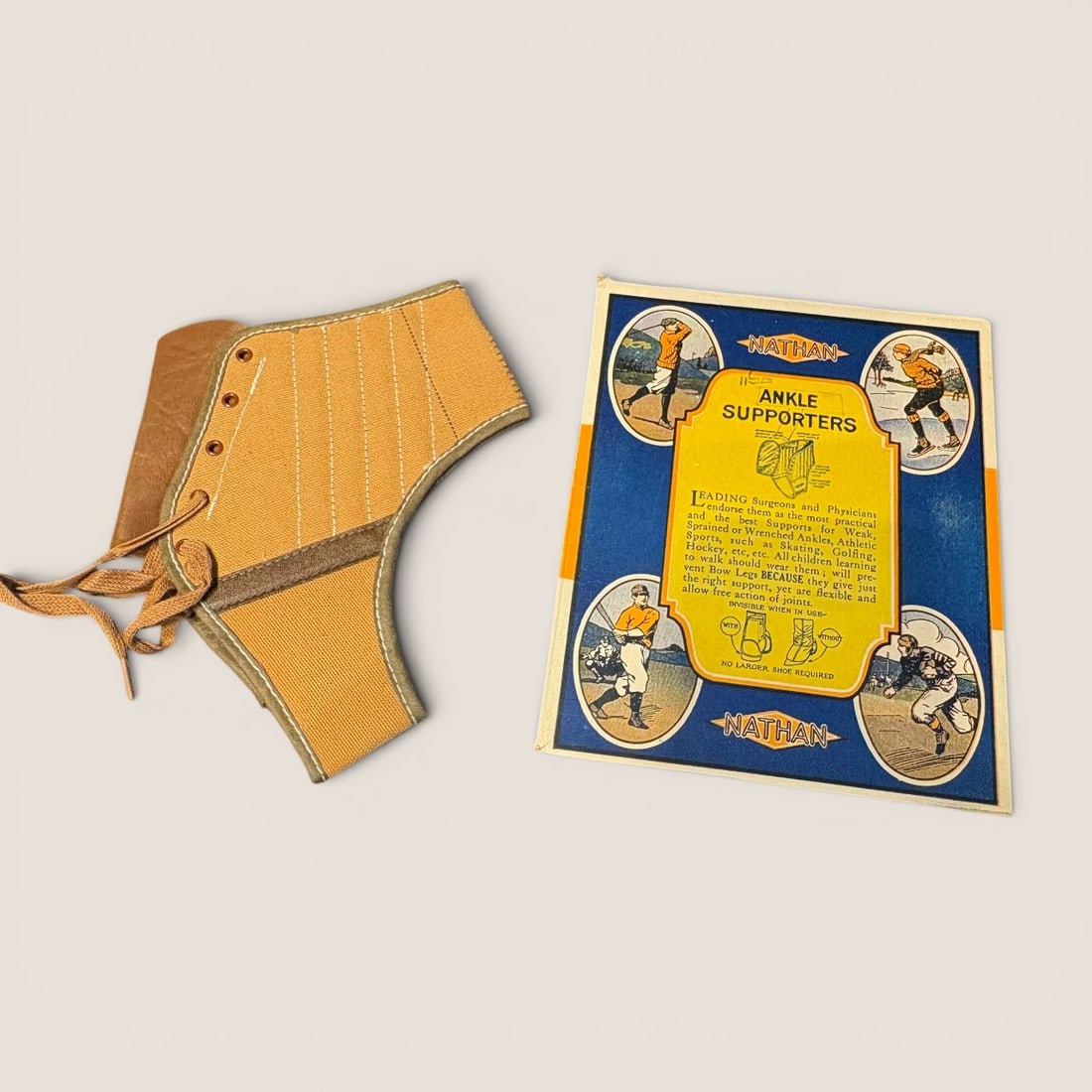 1900-1920';s Male Ankle Support Along With Original Advertisement: An early ankle support along with original advertisement