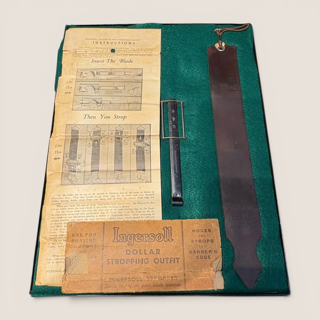 1925 Razor Blade Stropping Outfit Display: A 1925 " Ingersoll's Dollar Stropping Outfit ", Complete with paperwork