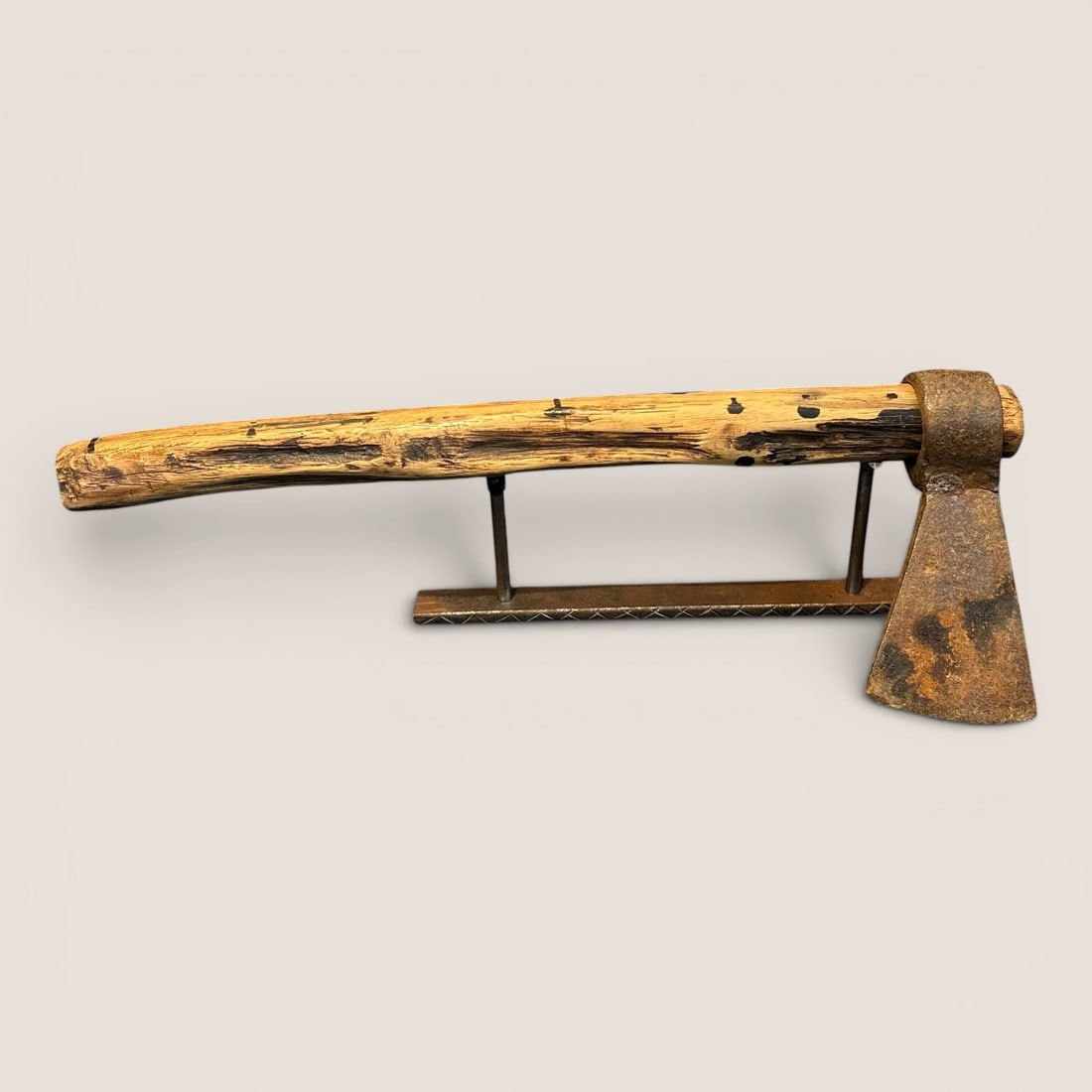 Fur Trade Era Iron Forged Axe: Measuring approx 16 inches in length.We provide in-house shipping on all items in the auction. Bid directly at Bid.Ziebarths.com for a lower buyers premium (18%).