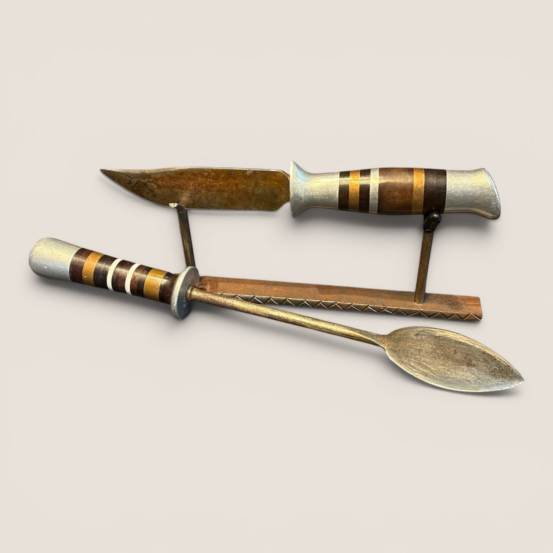 Unique Cutlery Set: Featuring a knife, and another piece (unsure of use). 19th century. A unique set.We provide in-house shipping on all items in the auction. Bid directly at Bid.Ziebarths.com for a lower buyers premium