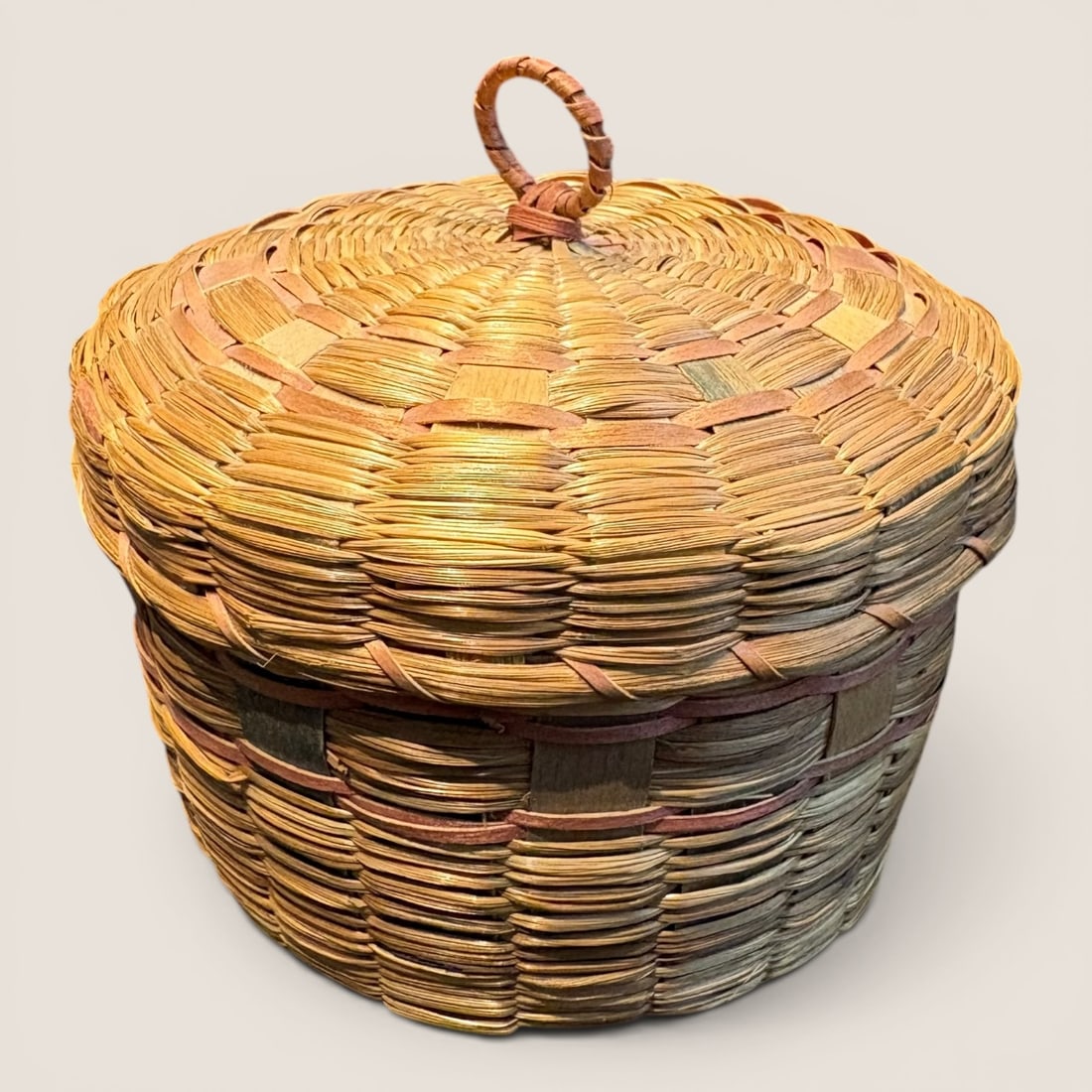 Canadian Native American Basket: Smaller basket with a mark on bottom stating MADE IN CANADA, measures approx 4.5 x 3 inches.We provide in-house shipping on all items in the auction. Bid directly at Bid.Ziebarths.com for a lower