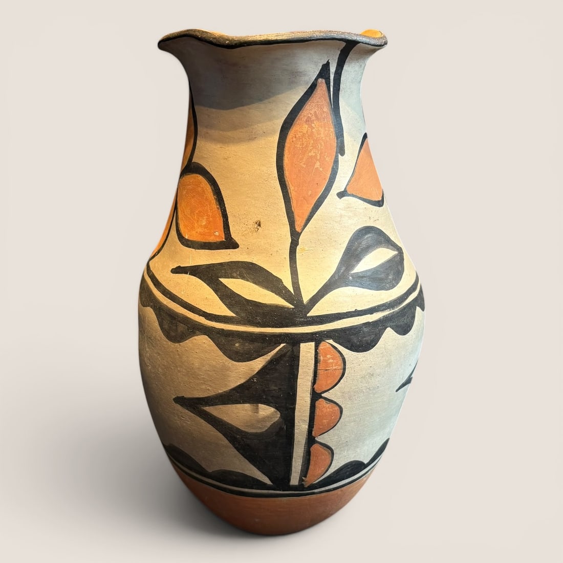Santo Domingo Crimped Edge Flower Pot: Circa mid-20th century, measuring approx 11 inches tall, with crimped edge. A fine exampleWe provide in-house shipping on all items in the auction. Bid directly at Bid.Ziebarths.com for a lower