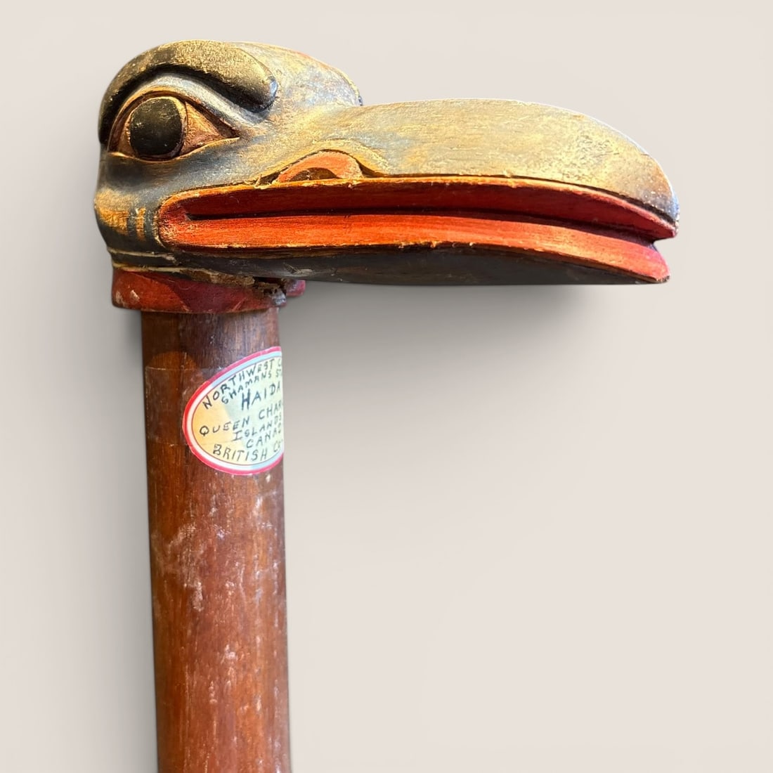Northwest Coast Shaman's Staff: 20th century, head has been reglued to staff.We provide in-house shipping on all items in the auction. Bid directly at Bid.Ziebarths.com for a lower buyers premium (18%).