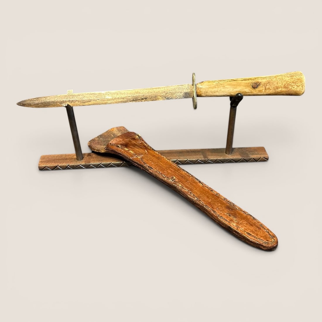 Exceptional 19th Century Bone Handle Dagger Knife With Sheath (1 of 1)