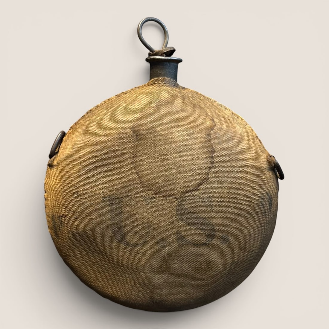 Antique U.S. Canvas Covered Canteen: Antique canvas covered canteen, U.S. on front, excellent original conditionWe provide in-house shipping on all items in the auction. Bid directly at Bid.Ziebarths.com for a lower buyers premium (18%).