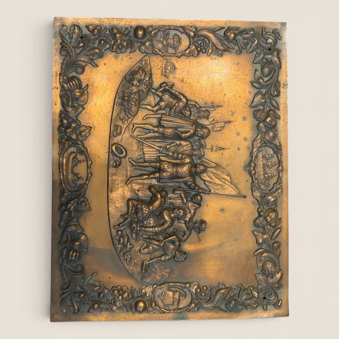 Antique Copper Or Bronze " Lady Of Columbus " Plaque: 9 1/2 x 7 1/.2 bronze " Lady of Columbus " plaque, excellent patina and original conditionWe provide in-house shipping on all items in the auction. Bid directly at Bid.Ziebarths.com for a lower buyers