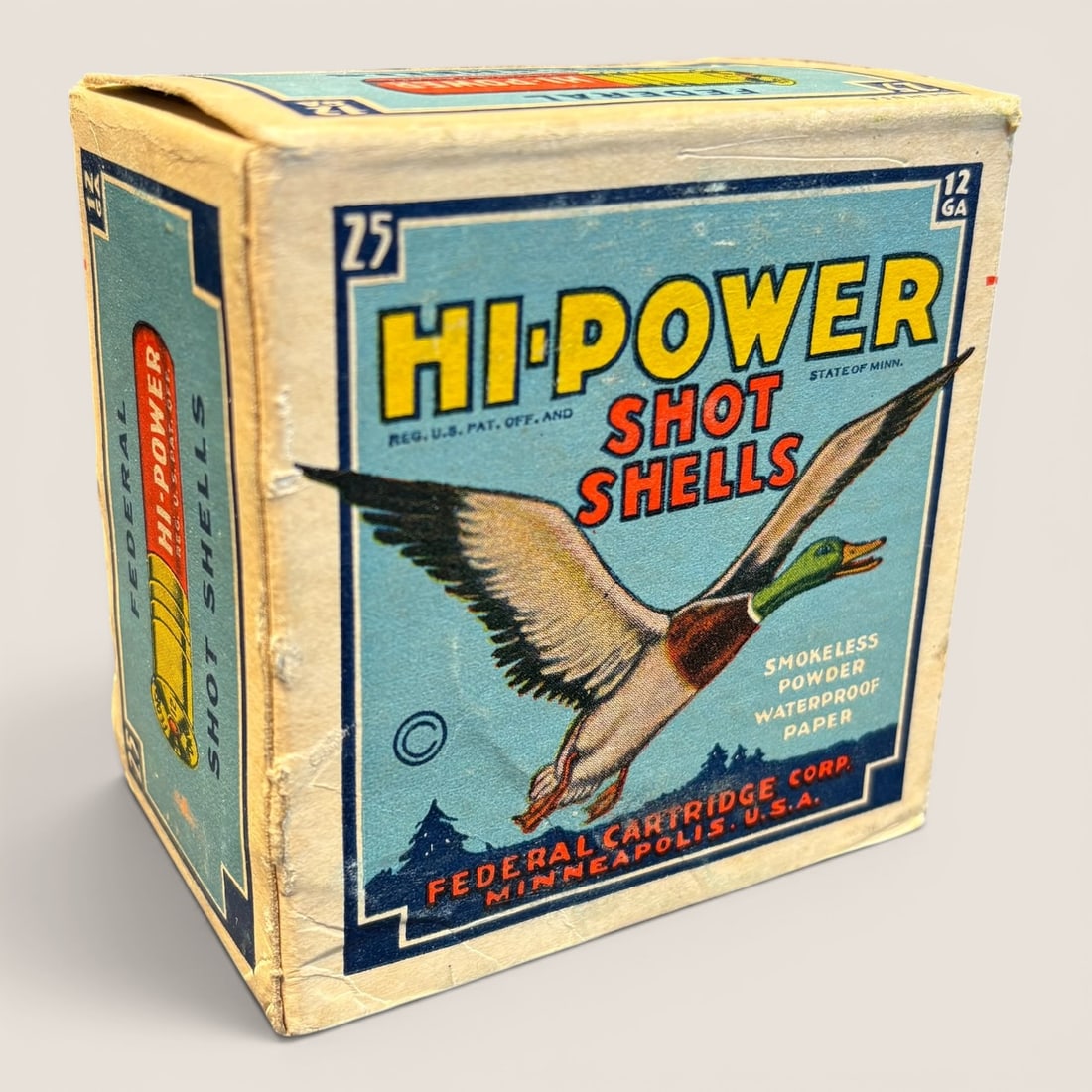 Full Box Of Vintage Federal Hi-Power 12 gauge Shotshells: Good full box of vintage Federal Hi-Power shot shells, 12 gauge, excellentWe provide in-house shipping on all items in the auction. Bid directly at Bid.Ziebarths.com for a lower buyers premium (18%).