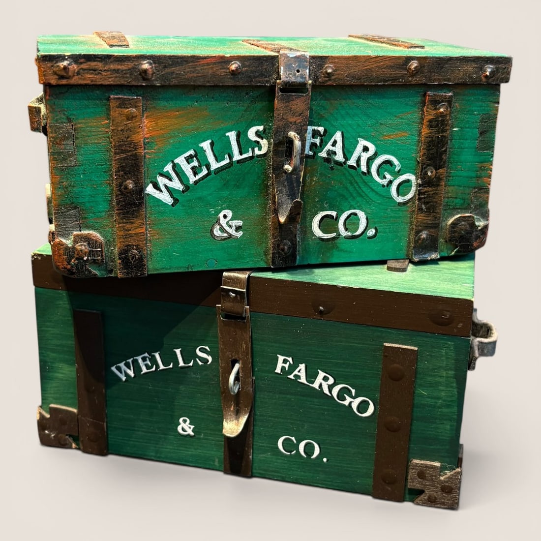 Pair Of Wells Fargo & Co Small Wood Trunks (1 of 2)