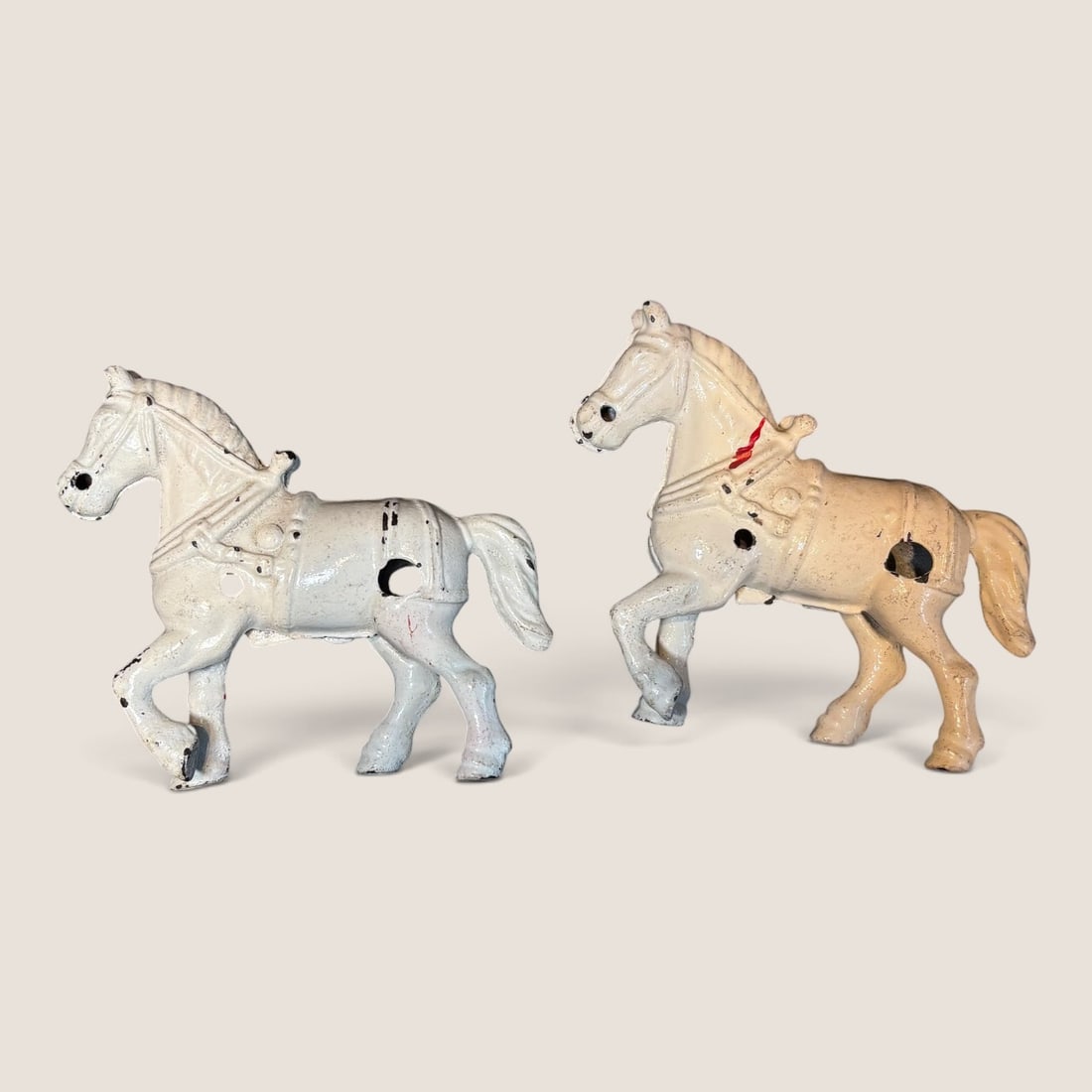 Pair Of Antique Cast Iron Horses: Team of 2 antique cast iron toy horses for a pull toy set 4 long x 3 1/2 tall Bid directly at Bid.Ziebarths.com for a lower buyers premium (18%). We offer in-house shipping on all items.
