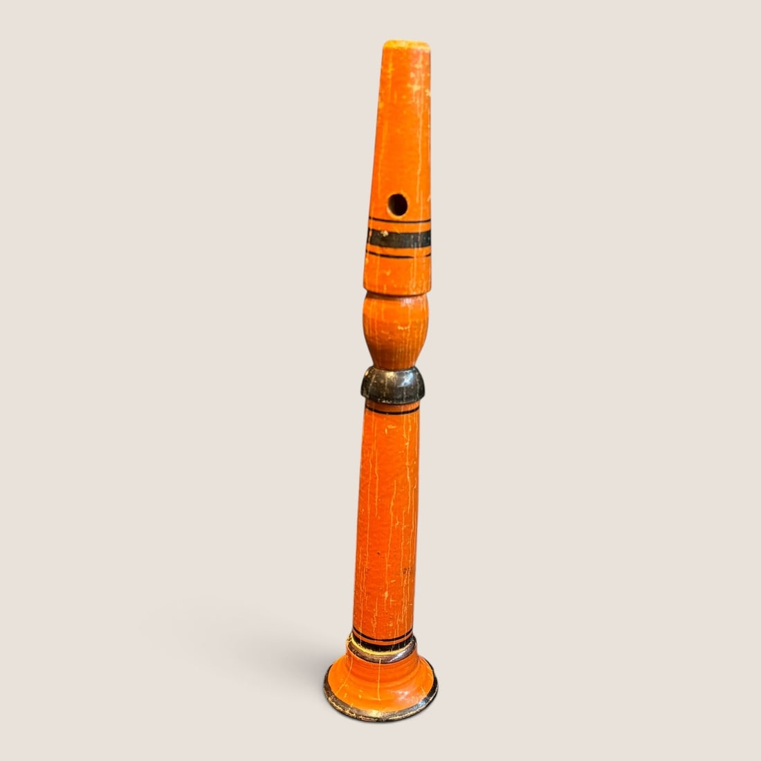 Vintage Wood Halloween Whistle: A vintage wood orange and black halloween whistle 9 3/4 inches long made in Czechoslovakia works Bid directly at Bid.Ziebarths.com for a lower buyers premium (18%). We offer in-house shipping on all