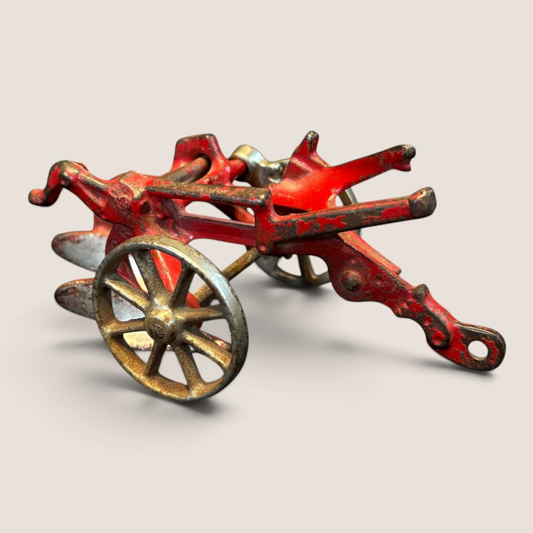 Antique Cast Iron Arcade Toy 2 Bottom Plow: Yet another good antique Arcade cast iron toy a McCormick Deering 2 bottom plow 6 inches long excellent original condition Bid directly at Bid.Ziebarths.com for a lower buyers premium (18%). We offer 