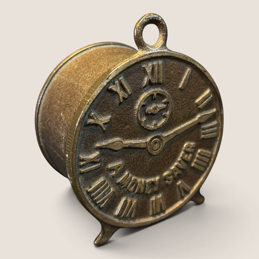 Antique Cast Iron Clock Bank: Good antique cast iron Clock bank 3 1/2 tall x 3 wide excellent original condition Bid directly at Bid.Ziebarths.com for a lower buyers premium (18%). We offer in-house shipping on all items.