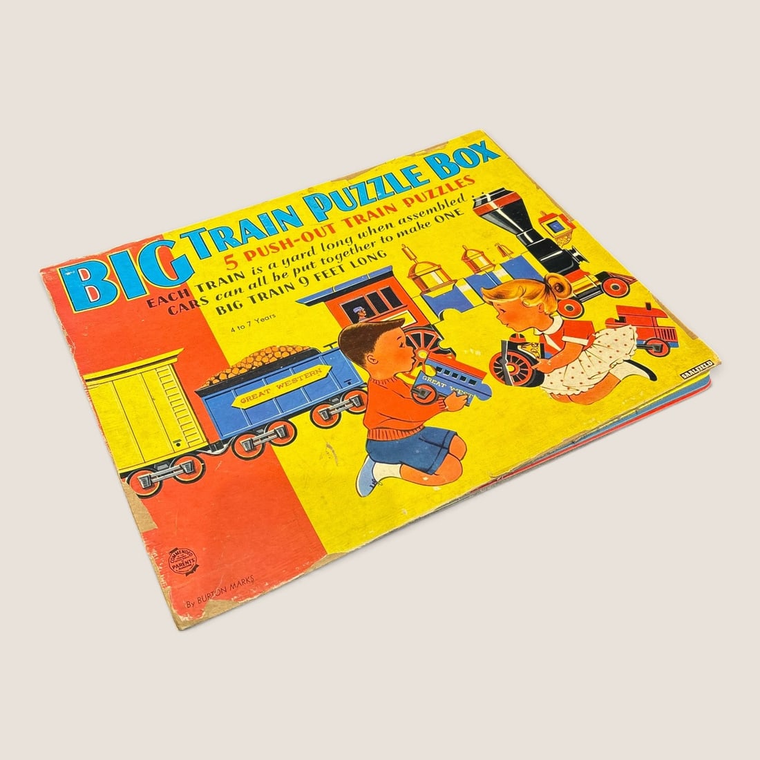 Vintage Big Train Puzzle Box 5 Push-Out Train Puzzles (1 of 2)